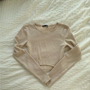 Zara Cream Ribbed Crop Top